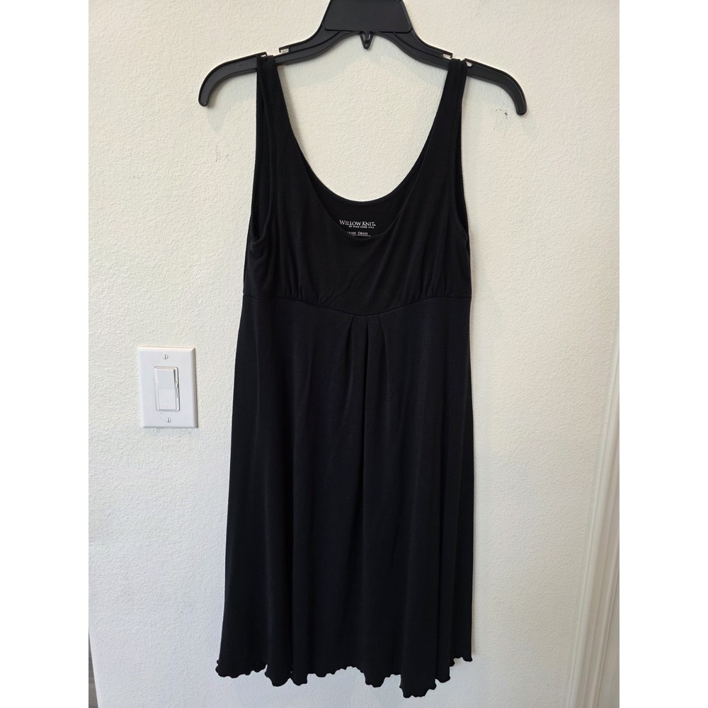 Pine Cone Hill Willow Knit Mini Dress Sz L Black Bamboo Blend Casual Lettuce Hem